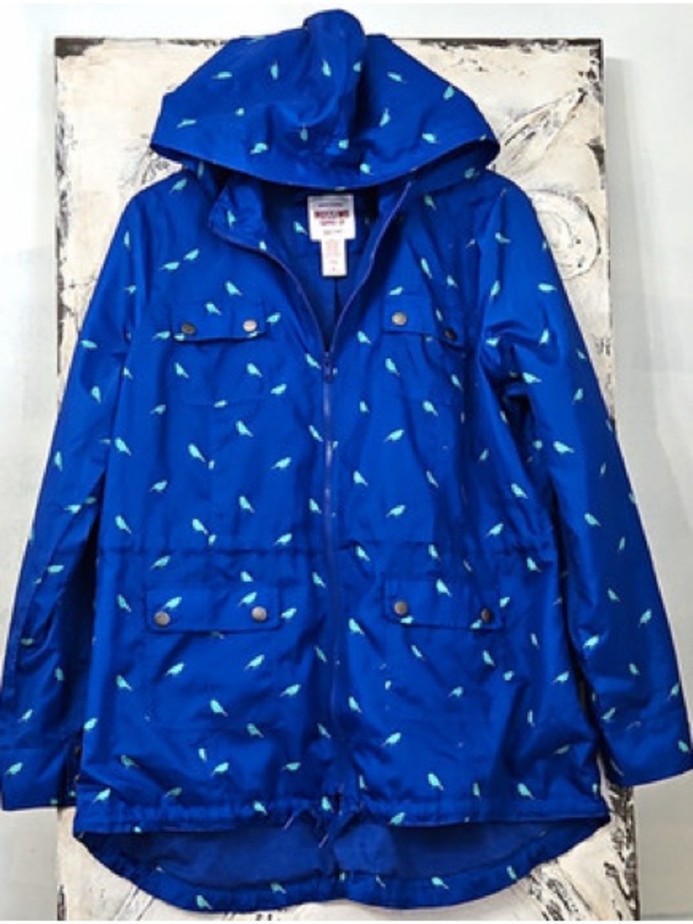 Mossimo Supply Co. Blue Hooded Lightweight Utility Jacket with Bird Print - Picture 3 of 6